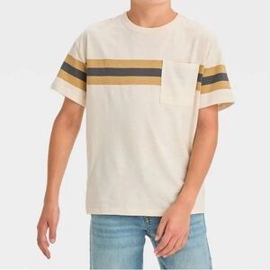 Cat & Jack Boys’ Short Sleeve Chest Stripe Shirt - Off White L